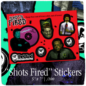 Advert for the land's shots fired sticker pack